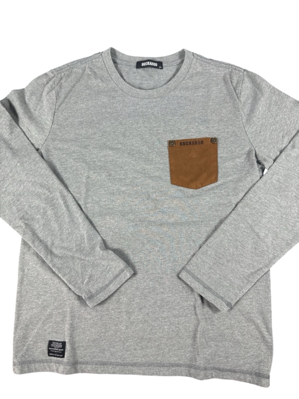 Buckaroo Jeans XL Gray Long Sleeve Tee Leather Pocket Western Moto Shirt - XL